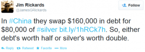 This Tweet By Jim Rickards Comments On Debt Vs. Metals