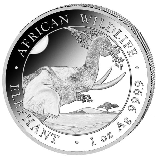 2023 1 oz somalia silver elephant coin (bu), silver bullion, silver coin, silver bullion coin