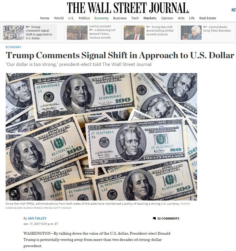 1-18-17 Trump Comments Signal Shift in Approach to US Dollar