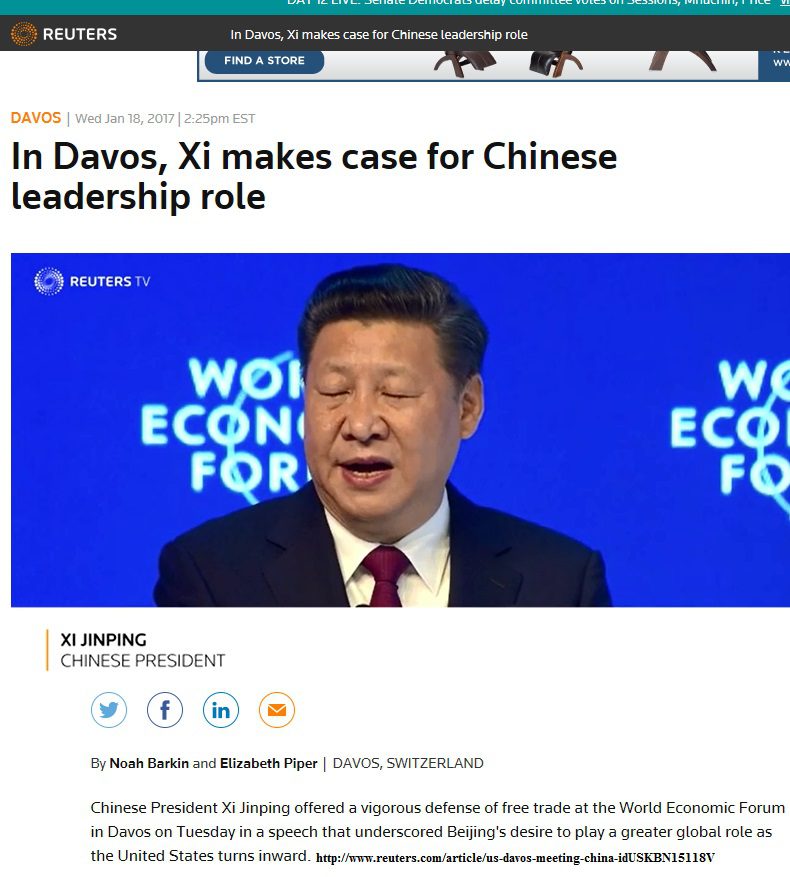 2-1-17 Chinese President at Davos re divergent china US