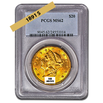 Picture of 1891S $20 Gold Liberty Double Eagle Coin MS62*