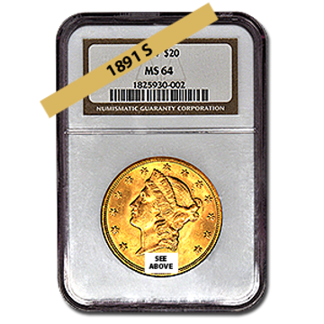 Picture of 1891S $20 Gold Liberty Double Eagle Coin MS64