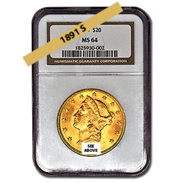 Picture of 1891S $20 Gold Liberty Double Eagle Coin MS64