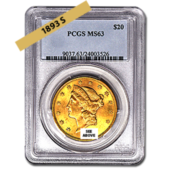 Picture of 1893S $20 Gold Liberty Double Eagle Coin MS63 