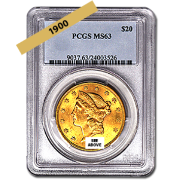 Picture of 1900 $20 Gold Liberty Double Eagle Coin MS63 
