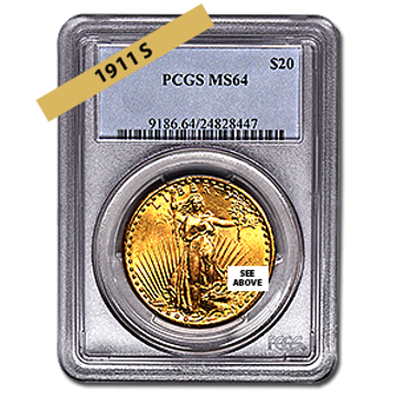 Picture of 1911S $20 Gold Saint Gaudens Double Eagle Coin MS64*