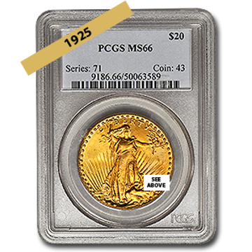 Picture of 1925 $20 Gold Saint Gaudens Double Eagle Coin MS66 
