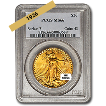 Picture of 1926 $20 Gold Saint Gaudens Double Eagle Coin MS66 