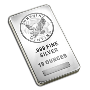 10 oz sunshine silver bar, silver bullion, silver bar, silver bullion bar