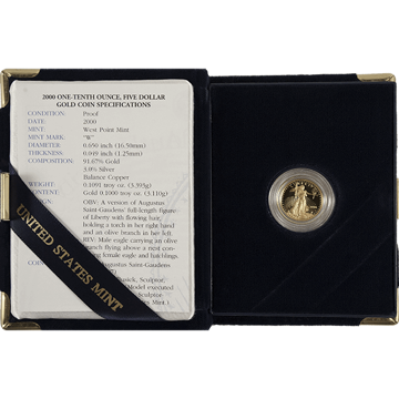 1/10 oz proof american gold eagle, random year, w/ coa, gold bullion, gold coin, gold bullion coin