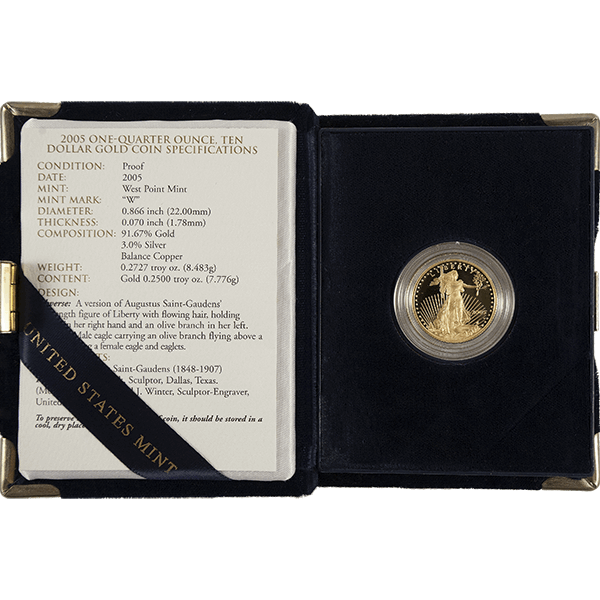 1/4 oz proof american gold eagle, random year, w/ coa, gold bullion, gold coin, gold bullion coin