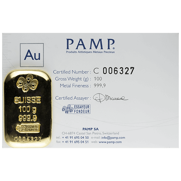 100 gram credit fortuna suisse gold bar w/ assay gold bullion, gold bar, gold bullion bar