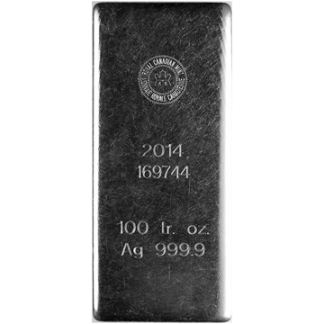 100 oz rcm royal canadian mint silver bar, silver bullion, silver bar, silver bullion bar