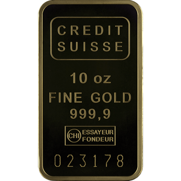 10 oz credit suisse gold bar w/ assay, gold bullion, gold bar, gold bullion bar