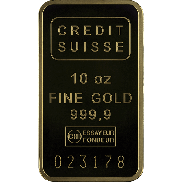 10 oz credit suisse gold bar w/ assay, gold bullion, gold bar, gold bullion bar