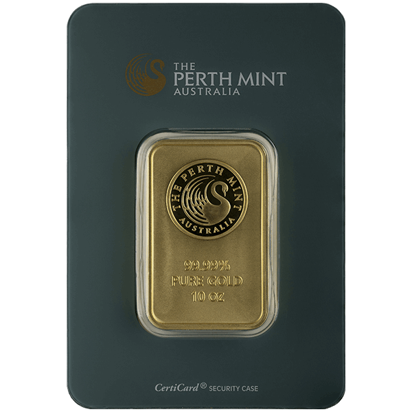 10 oz perth mint gold bar w/ assay, gold bullion, gold bar, gold bullion bar