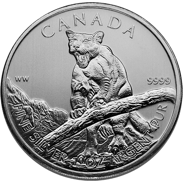 2012 1 oz canadian silver cougar predator series $5 dollar silver coin, silver bullion, silver coin, silver bullion coin