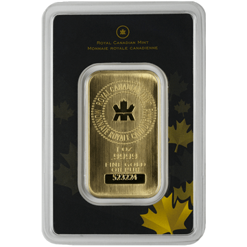 1 oz rcm royal canadian mint gold bar w/ assay, gold bullion, gold bar, gold bullion bar