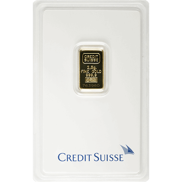 2.5 gram credit suisse gold bar w/ assay, gold bullion, gold bar, gold bullion bar