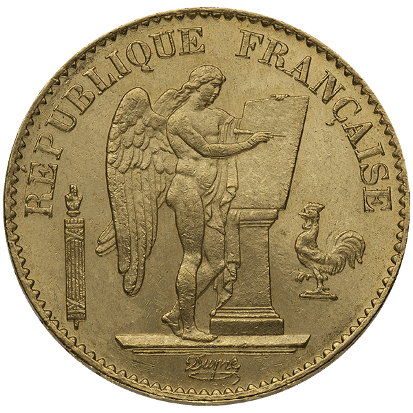 20 francs france gold coin, lucky angel, random year, brilliant uncirculated, gold bullion, gold coin, gold semi-numismatic coin