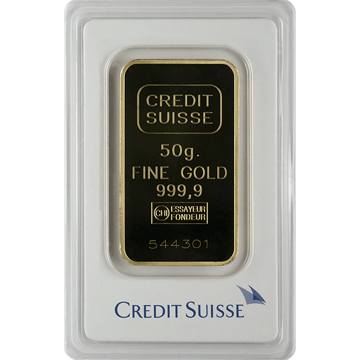 50 gram credit suisse gold bar w/ assay, gold bullion, gold bar, gold bullion bar