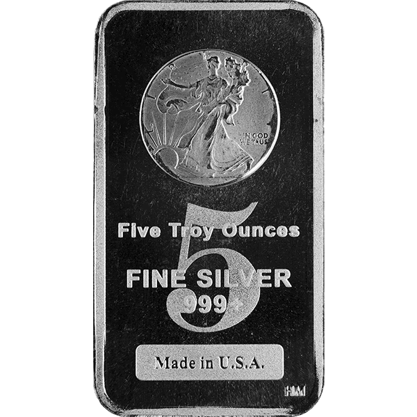 5 oz walking liberty silver bar, silver bullion, silver bar, silver bullion bar