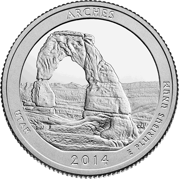 2014 5 oz america the beautiful - arches national park silver coin quarter, silver bullion, silver coin, silver bullion coin