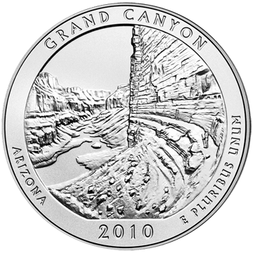 2010 5 oz america the beautiful - grand canyon national park silver coin quarter, silver bullion, silver coin, silver bullion coin