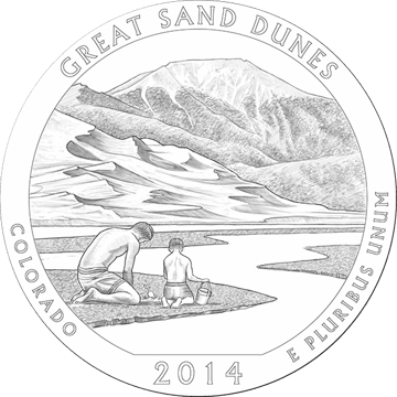 2014 5 oz america the beautiful - great sand dunes national park silver coin quarter, silver bullion, silver coin, silver bullion coin