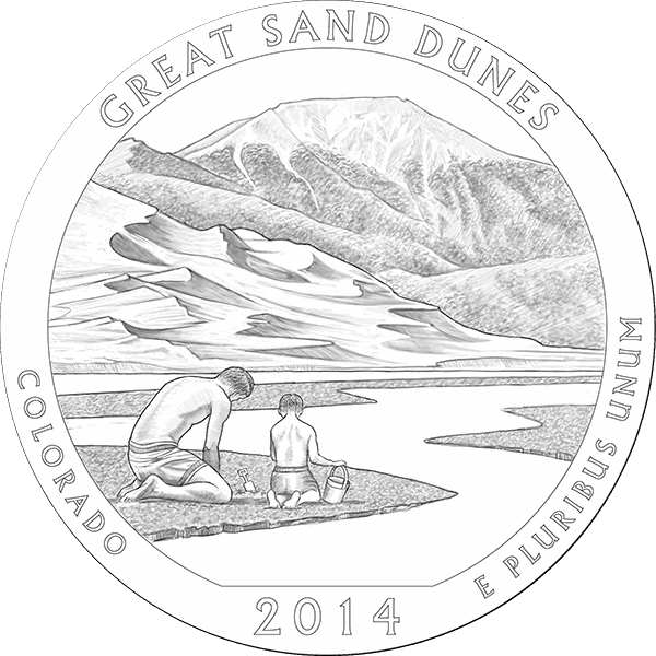 2014 5 oz america the beautiful - great sand dunes national park silver coin quarter, silver bullion, silver coin, silver bullion coin