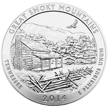 2014 5 oz america the beautiful - great smoky mountains national park coin quarter, silver bullion, silver coin, silver bullion coin