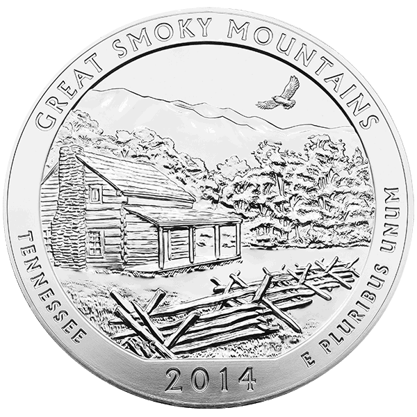 2014 5 oz america the beautiful - great smoky mountains national park coin quarter, silver bullion, silver coin, silver bullion coin