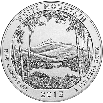 2013 5 oz america the beautiful - white mountains national park silver coin quarter, silver bullion, silver coin, silver bullion coin