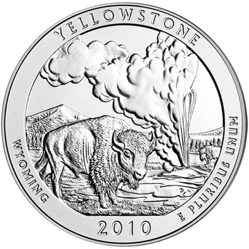2010 5 oz america the beautiful - yellowstone national park silver coin quarter, silver bullion, silver coin, silver bullion coin