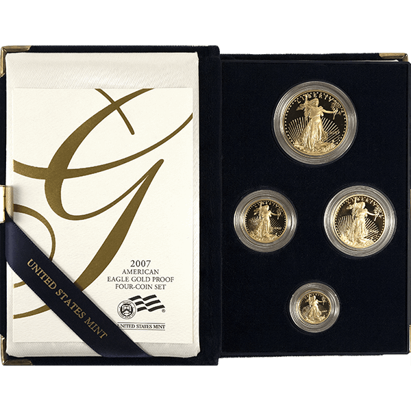 Random Year, w/Box & COA Present 4-Coin Proof Gold American Eagle Set 1986 Brilliant Uncirculated 