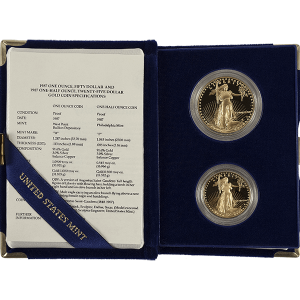 1.5 oz 2-coin proof american gold eagle set, random year, w/ coa, gold bullion, gold coin, gold bullion coin