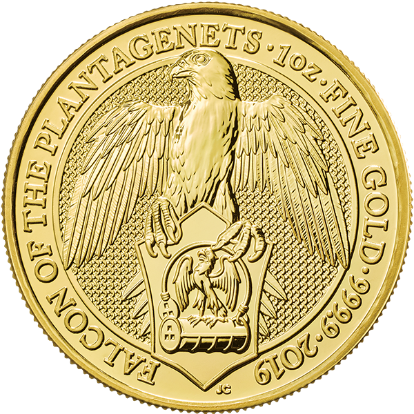 2019 1 oz british gold queen’s beast falcon coin, gold bullion, gold coin, gold bullion coin