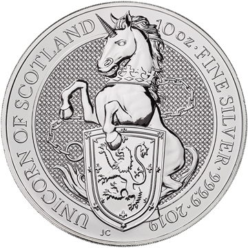 silver bullion, 2019 10 oz british silver queens beast unicorn, 10 pound, silver coin