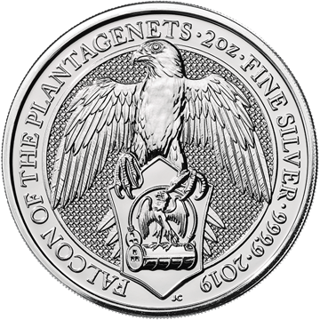 silver bullion, 2019 2 oz british silver queens beast falcon, 5 pounds silver coin