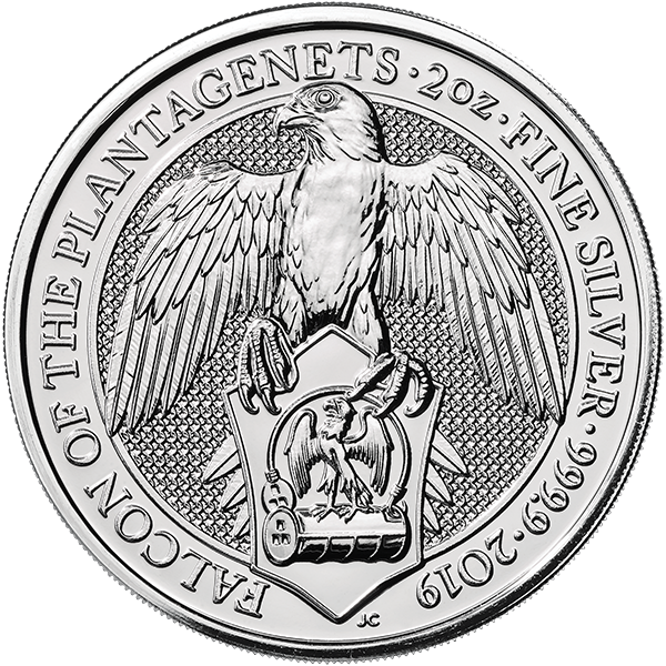 silver bullion, 2019 2 oz british silver queens beast falcon, 5 pounds silver coin