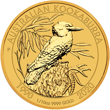 2020 1/10 oz australian gold kookaburra coin, gold bullion, gold coin, gold bullion coin