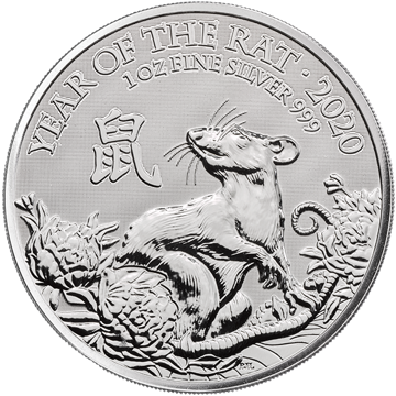 silver bullion, silver coin, 2020 1 oz british silver lunar year of the rat coin
