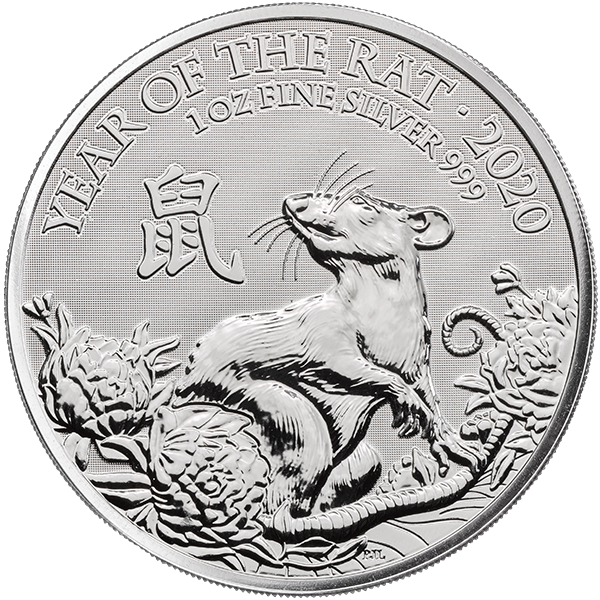 silver bullion, silver coin, 2020 1 oz british silver lunar year of the rat coin