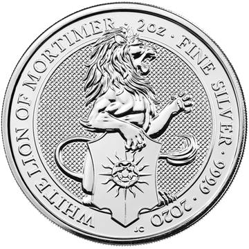 silver bullion, 2020 2 oz british silver queens beast white lion of mortimer, 5 pounds silver coin