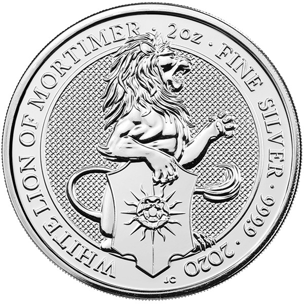 silver bullion, 2020 2 oz british silver queens beast white lion of mortimer, 5 pounds silver coin