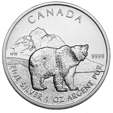 2011 1 oz canadian silver grizzly $5 dollar silver coin, silver bullion, silver coin, silver bullion coin