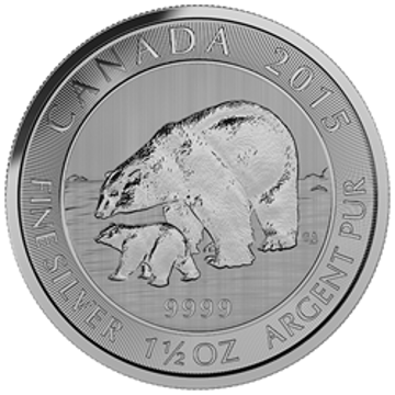 1.5 oz canadian silver polar bear $8 dollar silver coin random year, silver bullion, silver coin, silver bullion coin
