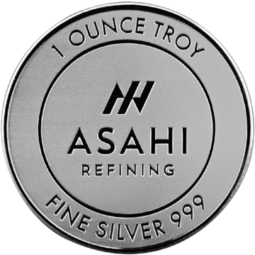 silver bullion, silver coin, 1 oz asahi silver round coin front