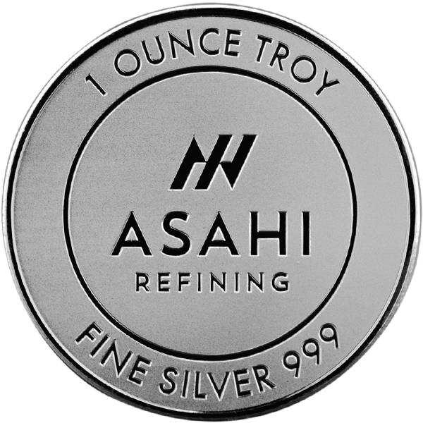 silver bullion, silver coin, 1 oz asahi silver round coin front