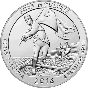 2016 5 oz america the beautiful - fort moultrie national monument silver coin quarter, silver bullion, silver coin, silver bullion coin